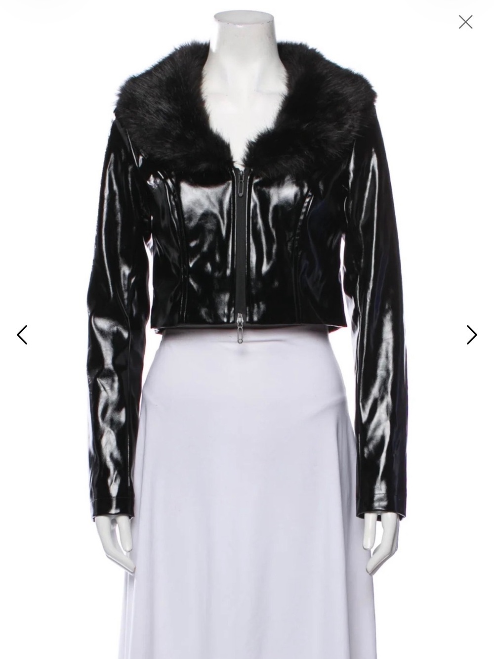 I.AM.GIA Black Glossy Faux Leather Cropped Jacket with Plush Collar